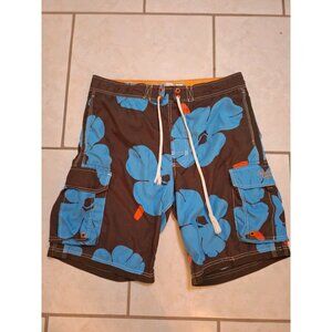 **AMERICAN EAGLE** SWIM SHORTS M ‎ BROWN/BLUE TRUNKS Cargo Beach Y2K